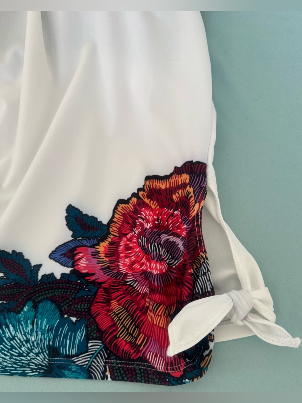 Free Country Women’s Side-Tie Tankini Swimsuit Top With Macrame Floral - Picture 2 of 10